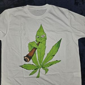 White T-Shirt with Green Leaf Graphic